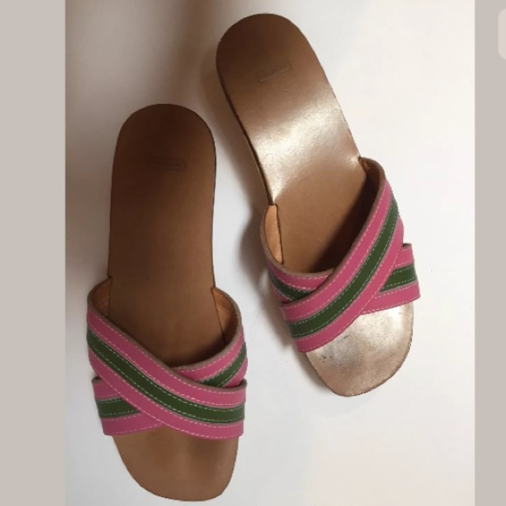 Coach Wood Platform Mules Stripe Slides Sandals 6 - image 1